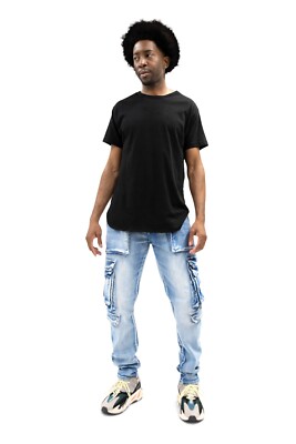 Victorious Men's Casual Utility Cargo Pocket Relaxed Slim Fit Denim Jeans DL1452