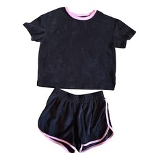Art Class Sleepwear Girls Pajama Set W/ Textured Flowers-Black/Pink14-GUC