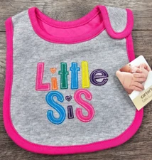 Baby Girl New Vintage Carter's Little Sis Baby Bib