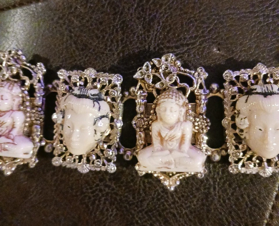 RARO Brazalete Vintage Serlo Selini Sin Firmar Perlas Piedra Cornalina Foto 3 de 3