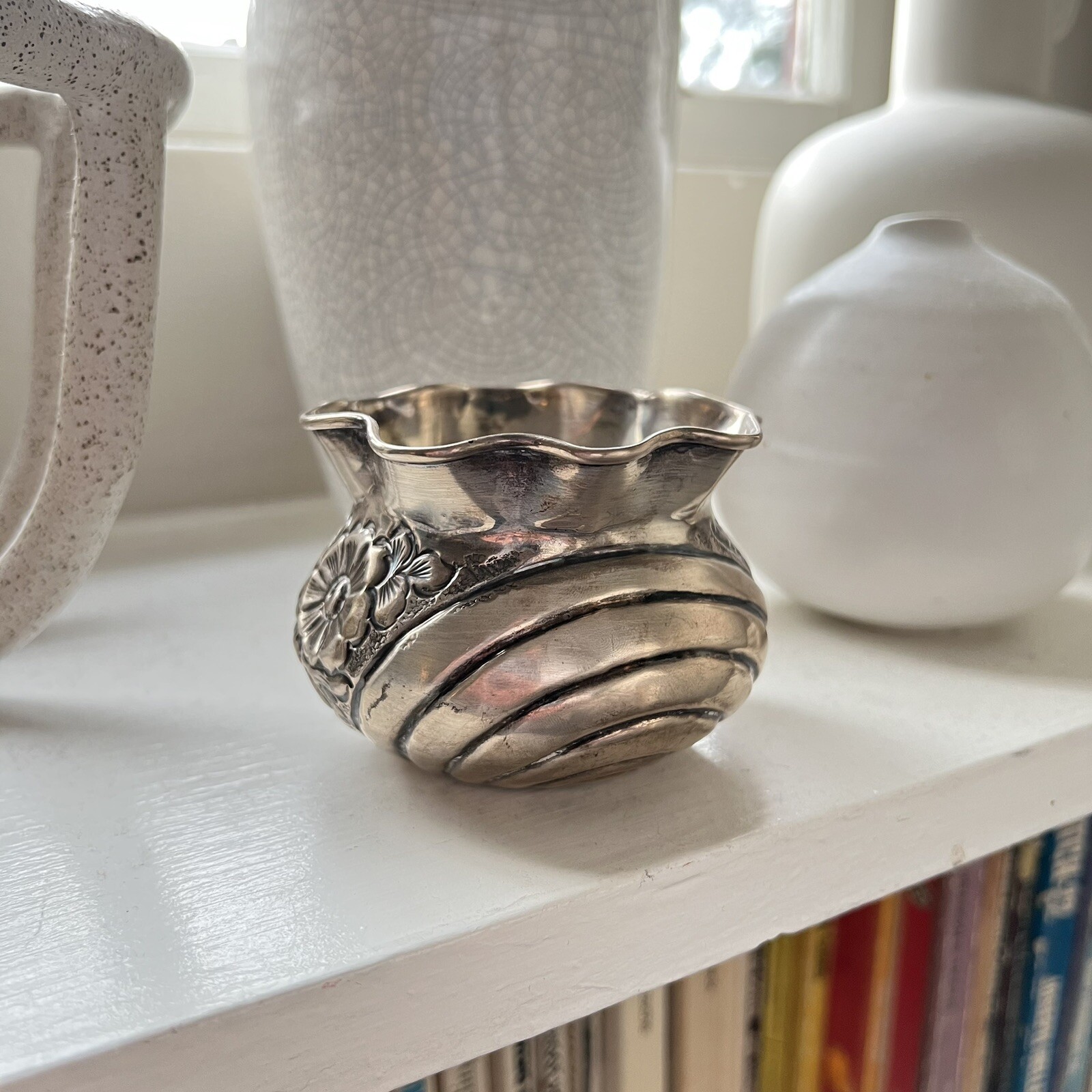 Silver Bowl Flowers Floral Pattern 900 .900 Vintage Antique Rare 3