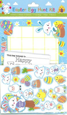 Ostereiersuche Set - 2 Blätter Sticker, 4 Karten, 6 Marker & 4 Leckerlibeutel - 
