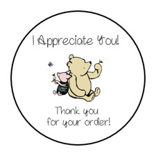 30 1.5" I APPRECIATE YOU POOH PIGLET, THANK YOU LABELS /SEALS ROUND STICKERS  