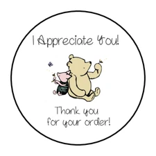 30 1.5" I APPRECIATE YOU POOH PIGLET, THANK YOU LABELS /SEALS ROUND STICKERS***
