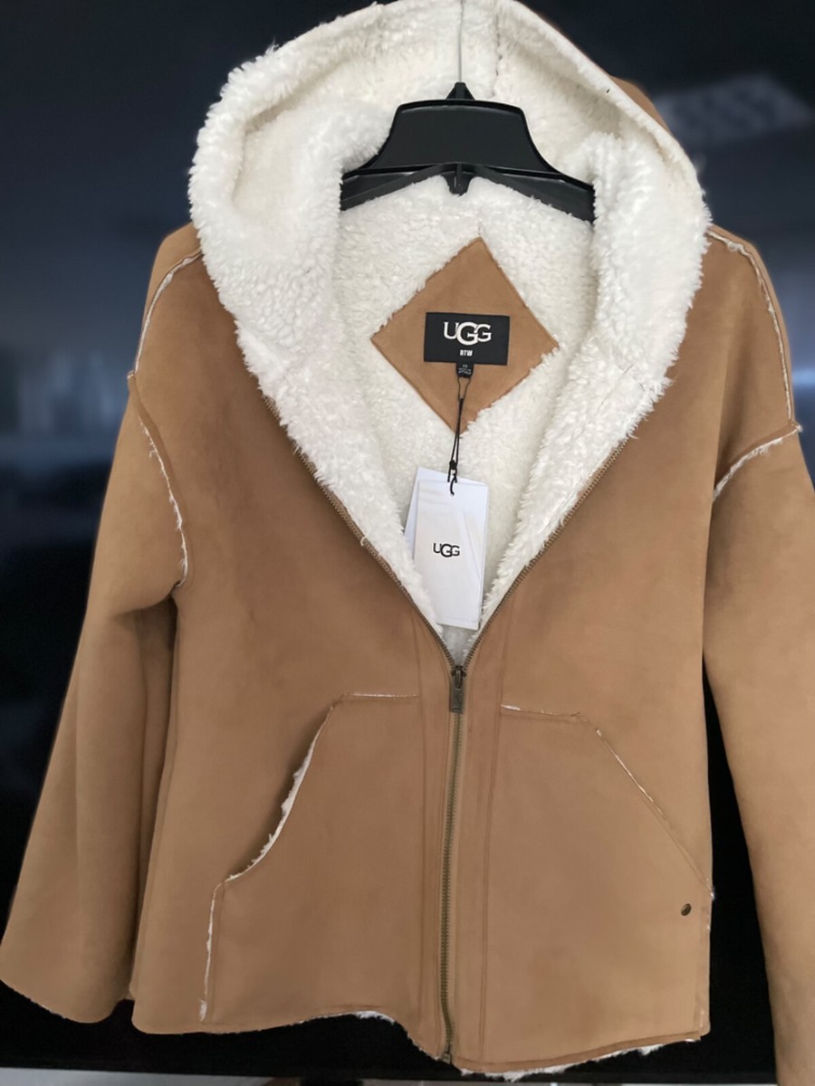 NWT POPULAR UGG JODY FAUX SHEARLING HOODIE WOMEN CHESTNUT ZIP