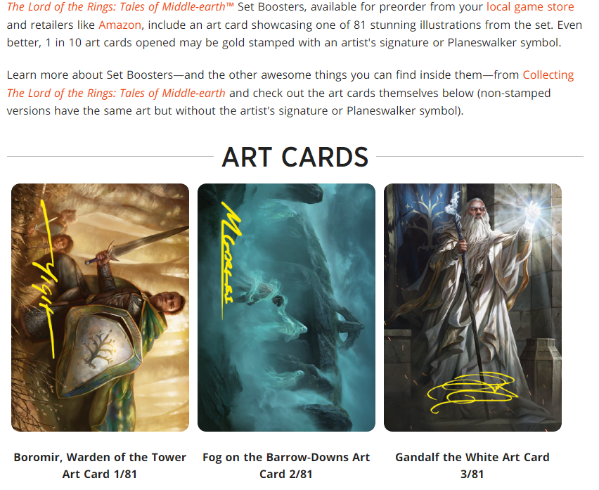 Lord of the Rings ART SERIES CARDS - MTG Tales of Middle Earth Lord of the Rings ART SERIES CARDS - MTG Tales of Middle Earth