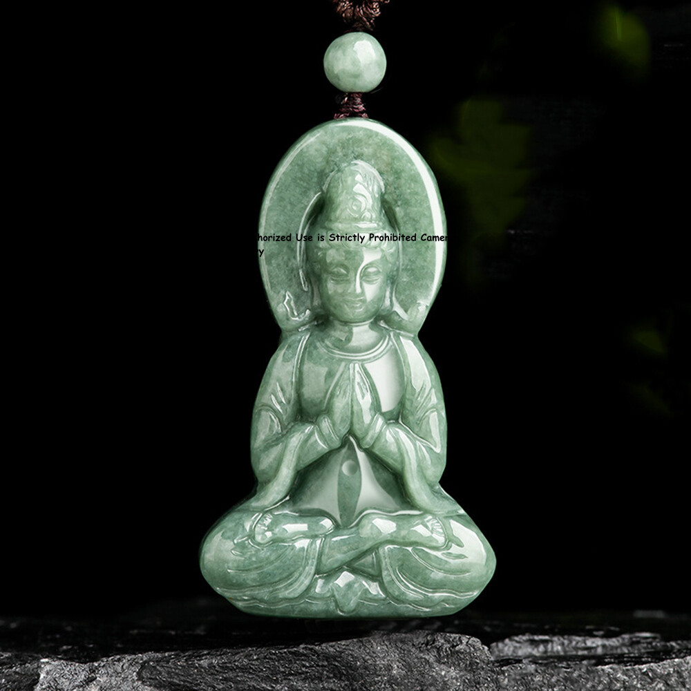 Natural Grade A Green Jadeite Kwan-yin Pendant for Men & Women
