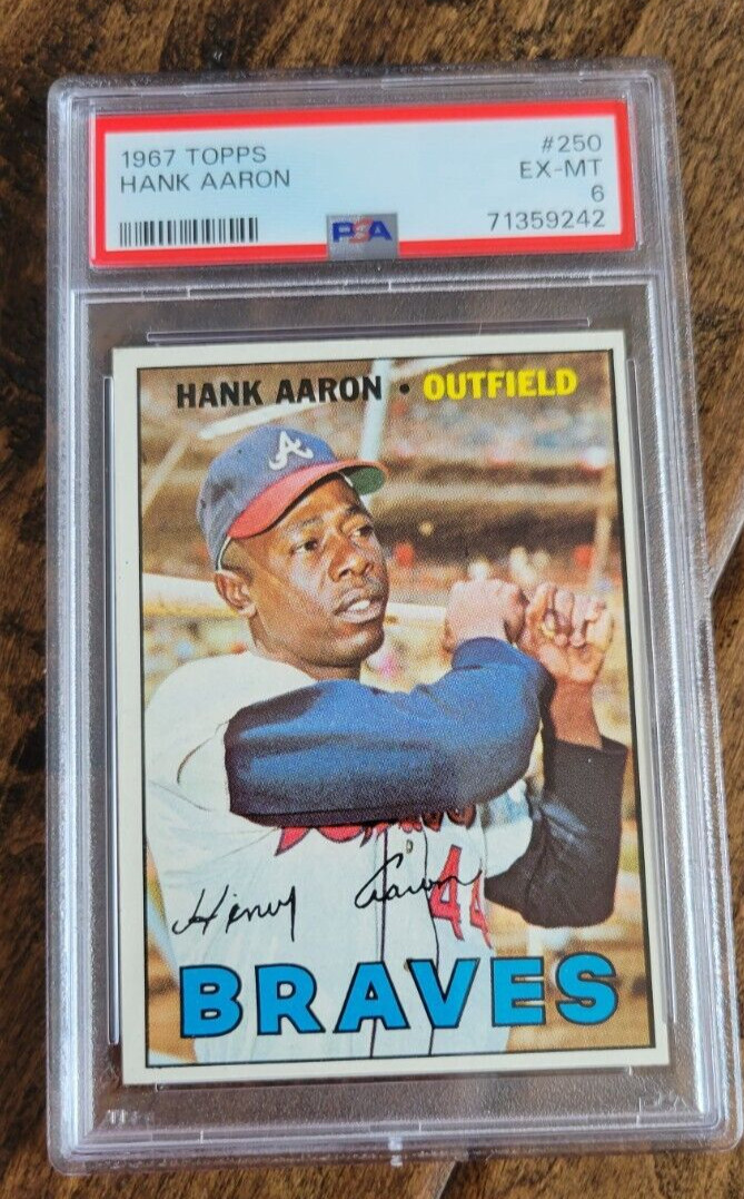 1967 TOPPS #250 HANK AARON ATLANTA BRAVES MILWAUKEE BREWERS HOF PSA 6 EX-MT