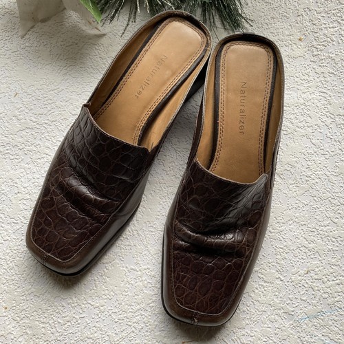 Naturalizer Woman Brown Leather Flat Slides Slip-On Shoes Size 7.5M - Picture 2 of 9