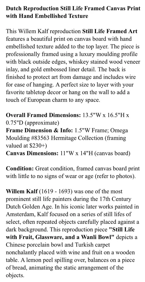 荷兰复制品静物框架帆布印花带手工装饰纹理 — 第 4/4 张图片