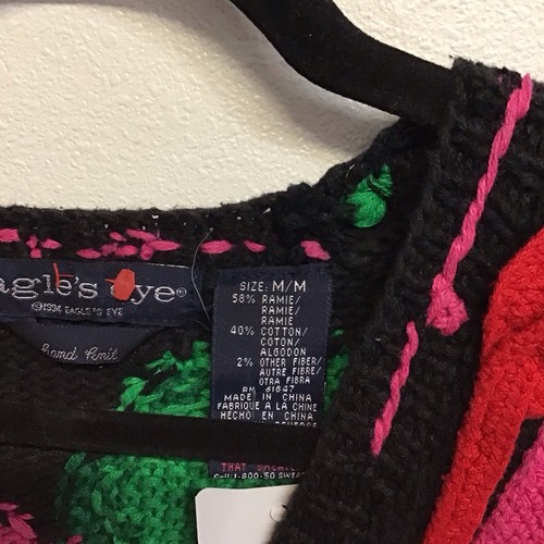 VINTAGE EAGLES EYE Crochet Knit Black Embroidered Party Cardigan Size Medium - Picture 4 of 7