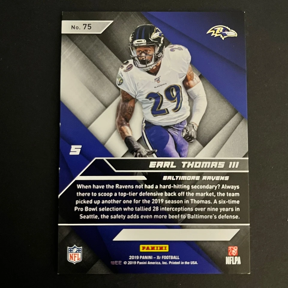 2019 Panini XR Blue #75 Earl Thomas III /199 Baltimore Ravens - Image 2 of 2