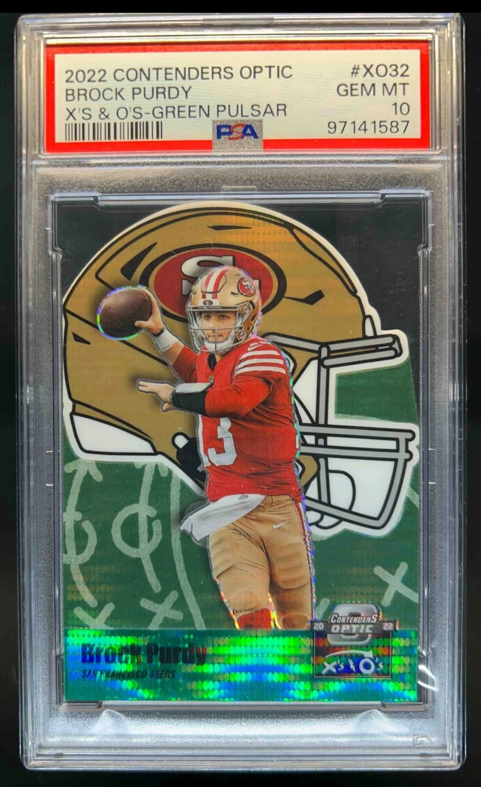Brock Purdy Panini Contenders Optic Xs & Os #XO32 Green Pulsar