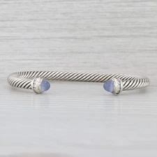 David Yurman Chalcedony Diamond Cuff Bracelet Sterling Silver 7" 5mm