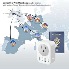 Universal EU Travel Adapter USB-C 2500W 10A 5-Port European Plug