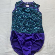 Weissman Girls Dance Leotard XLC Purple Blue Sequin Costume Gymnastics Ballet