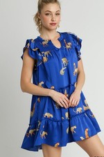 Full Size Cheetah Print Notched Ruffle Layered Cap Sleeve Mini Dress Plus Size