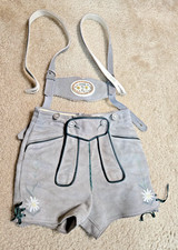 Vintage Child 20" Waist Lederhosen Gray Suede Shorts w/ Suspenders Austria Made