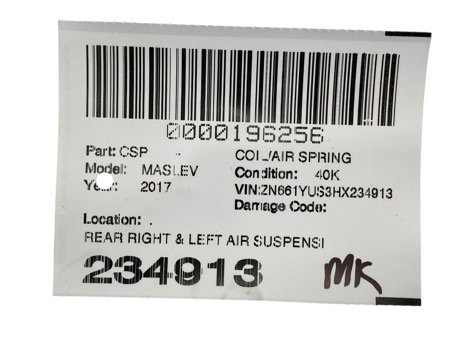 2017-2024 MASERATI LEVANTE REAR RIGHT & LEFT AIR SUSPENSION SHOCK SPRING SET (2)