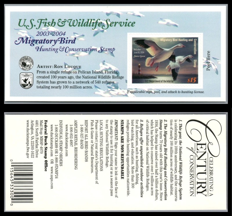 RW70A $15 Snow Geese 2003-2004 Duck Stamp Self Adhesive MINT NH