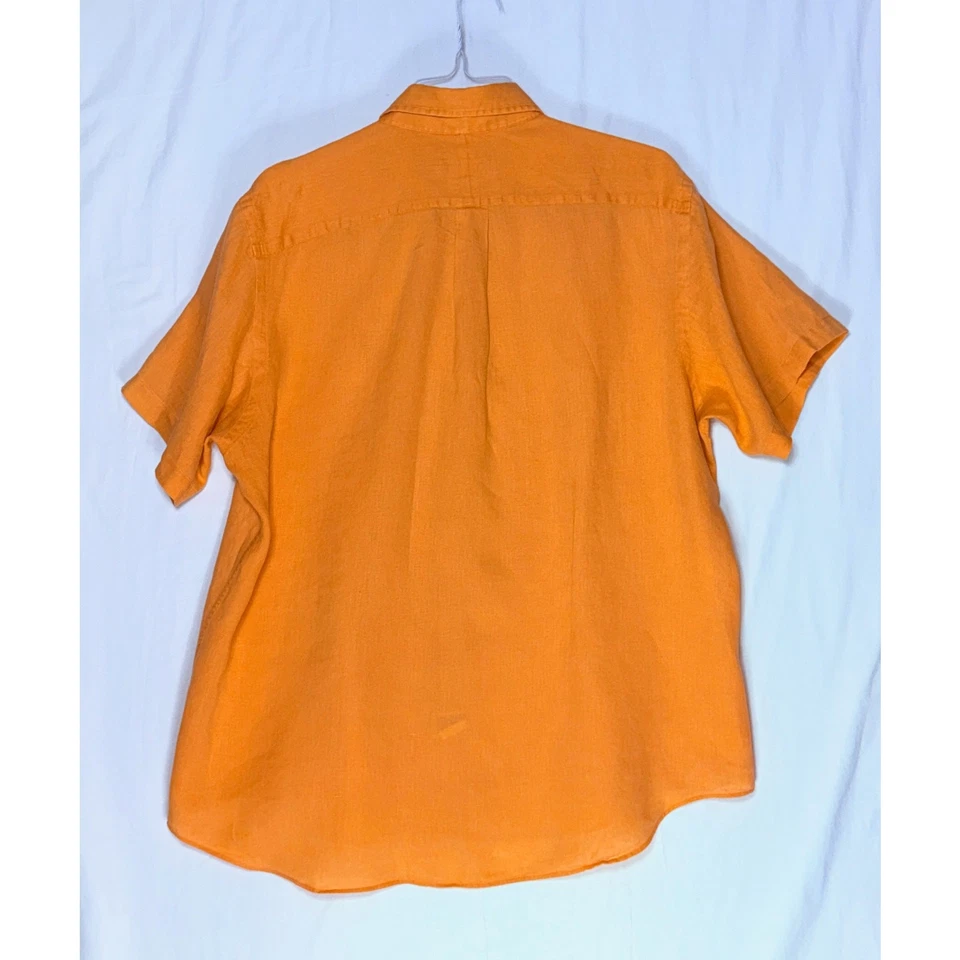 Camisa masculina Ralph Lauren XL laranja 100% linho manga curta botão para baixo casual - Imagem 3 de 4