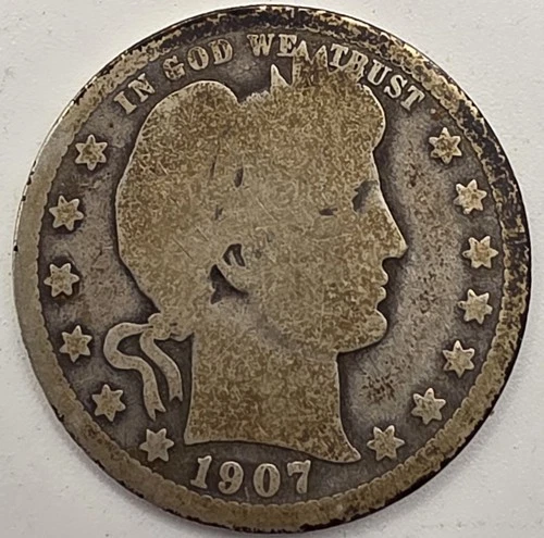 《Silver》1907-D USA BARBER QUARTER -- .1808 OZ of SILVER!!!