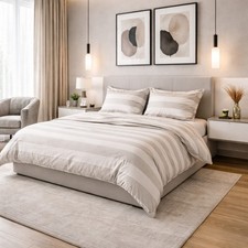 Französischer gestreifter Bettbezug Taupe Creme - 100% Baumwolle - elegant, Made
