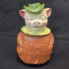 Vintage Shawnee Pottery Green Winnie Pig Piggy Bank Cookie Jar With Sticker