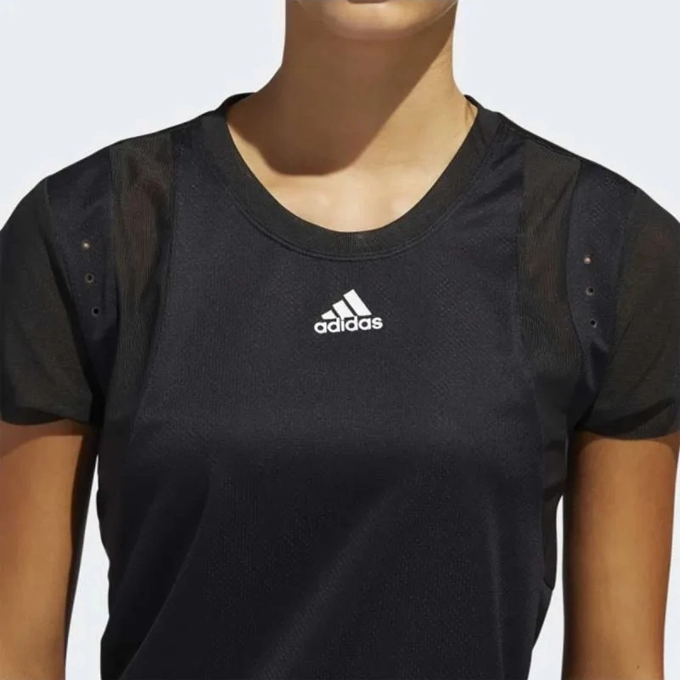 Camiseta Adidas HEAT.RDY Mujer Entrenamiento Top Negra Manga Corta Gimnasio Transpirable Foto 2 de 4