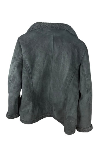 Liz Claiborne Black Suede Faux Fur Collar Coat Size L Women’s Winter Jacket - Picture 3 of 5