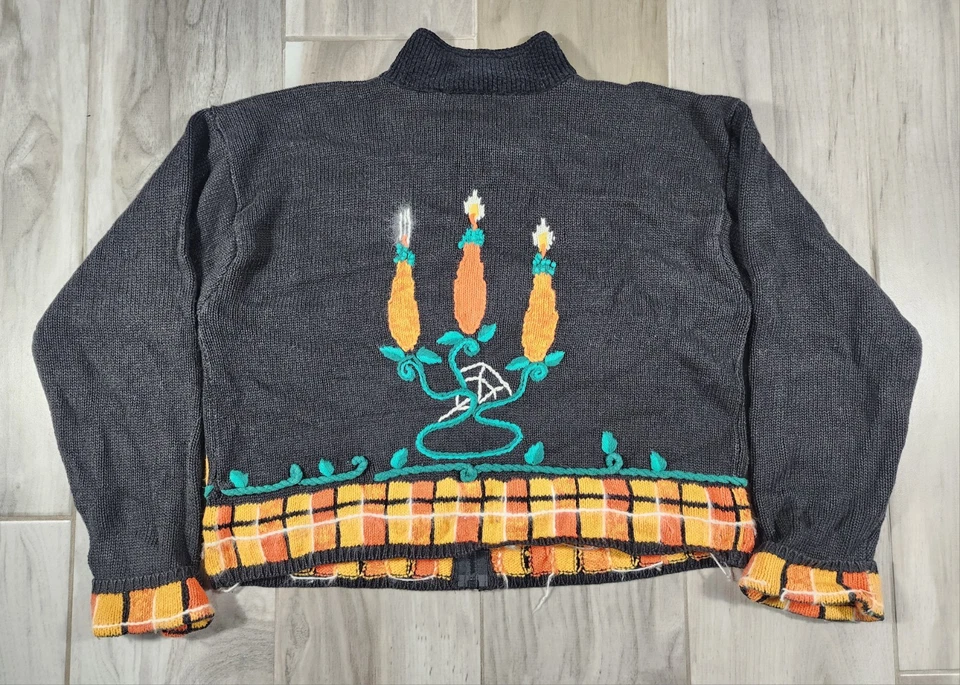 Винтажный кардиган Lauren Hansen на молнии спереди для Хэллоуина BOO осень уродливый свитер размер L - Изображение 2 из 4