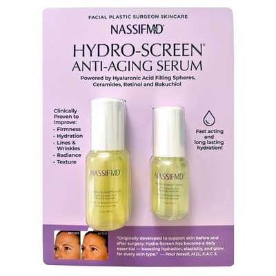 #ad NEW NASSIF MD HYDRO SCREEN ANTI AGING SERUM 2 BOTTLES 2 Oz and 1.0 Oz. $47.95