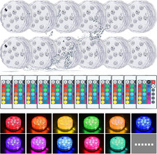 12 Pack Waterproof LED Submersible Lights with Remote - 16 Color Changing