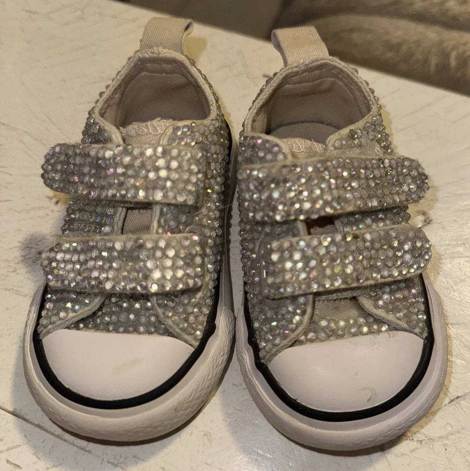 Baby Custom Converse- Chuck Taylor- Bling Rhinestones Infant Sz 2 - Image 3 of 4