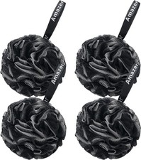AmazerBath Loofah Sponge Set of 4 Black Large 75g Body Scrubber