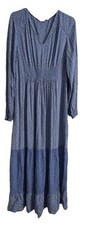 Fat Face  Blue Long Sleeve V Neck Summer Maxi Dress Elastic Waist . Size 12