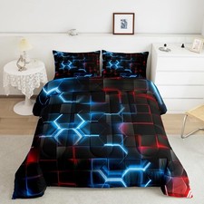 Blue and Red Bedding Set Twin Size Honeycomb Comforter Set for Kids Boys Girl...