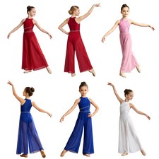 Kids Girls Latin Rhinestone Jumpsuit Ballet Costume Performance Dancewear Jazz