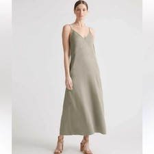 Quince Vintage Wash Tencel Maxi Slip Dress size S Small in Olive Green