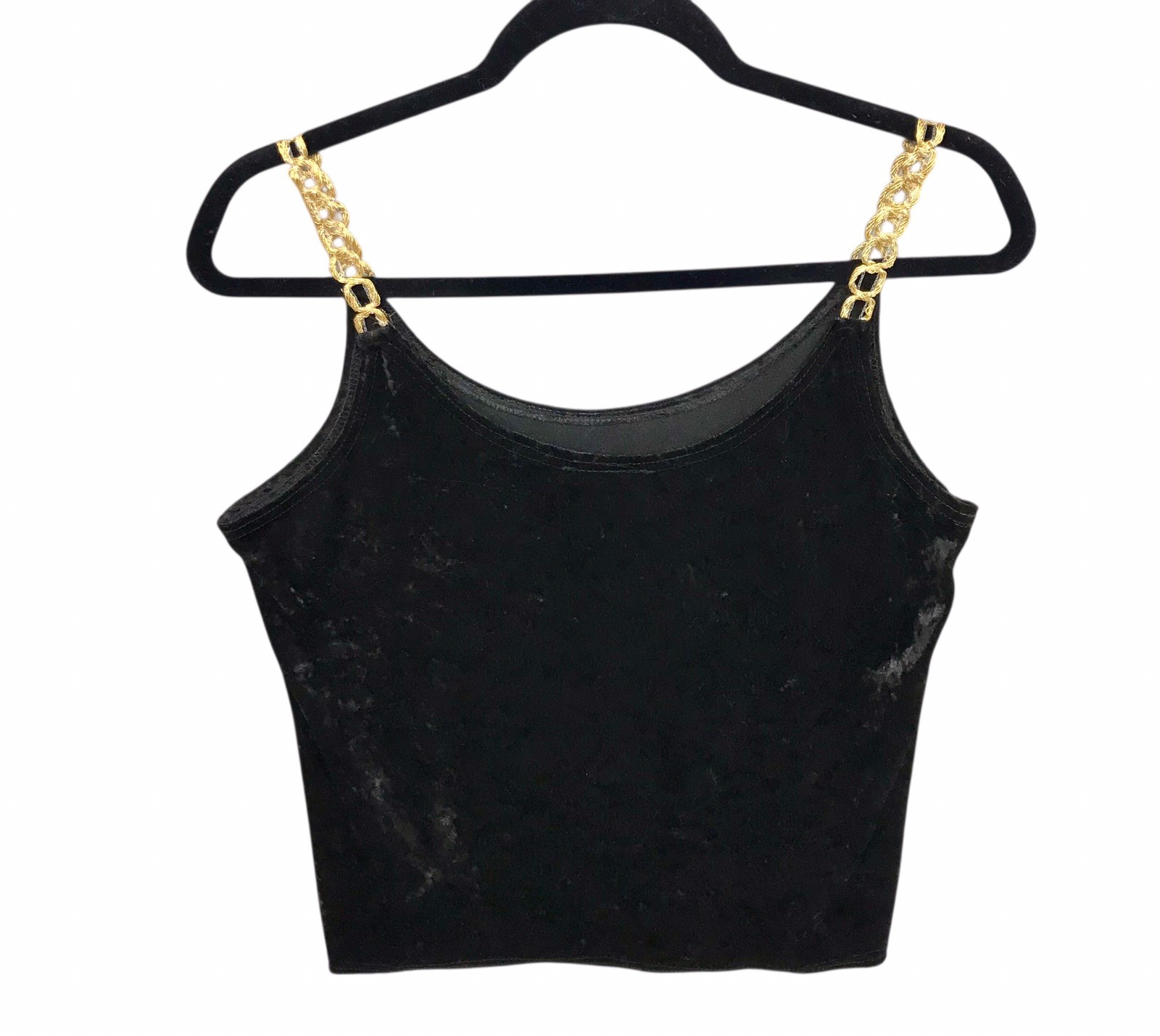 VTG 90’s Y2K Sostanza Velvet Tank Top Black Gold Braided Straps Whimsi Sz M/L