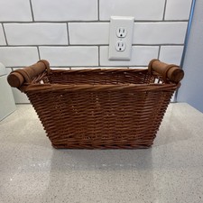 Rectangular Wicker Basket with Wooden Handles Brown Indoor D cor Freestanding