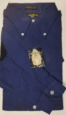 Vtg S Nos Button Down 50s-60s Ivy League Shirt Cotton Ls Hopsack Block Navy Blue