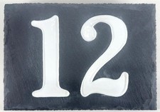 No. 12 Slate Sign House Plaque, Hand made in Cornwall, Rustic edge.