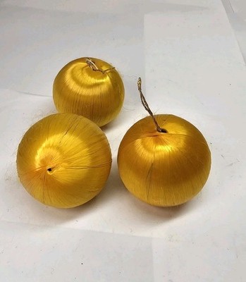 Vintage Satin Glanz Weihnachtskugeln Gold gesponnen Seide Deko alt
