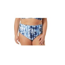 NEW Time Tru Blue Tie Dye High Waist Fold Over Swim Bottom Plus sz 2X 20W-22W