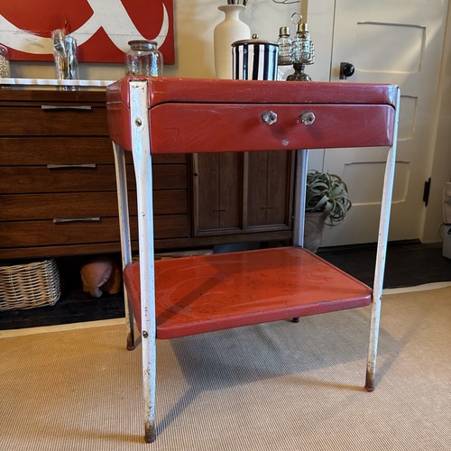 Rare Vintage MCM Utility Table Red and White