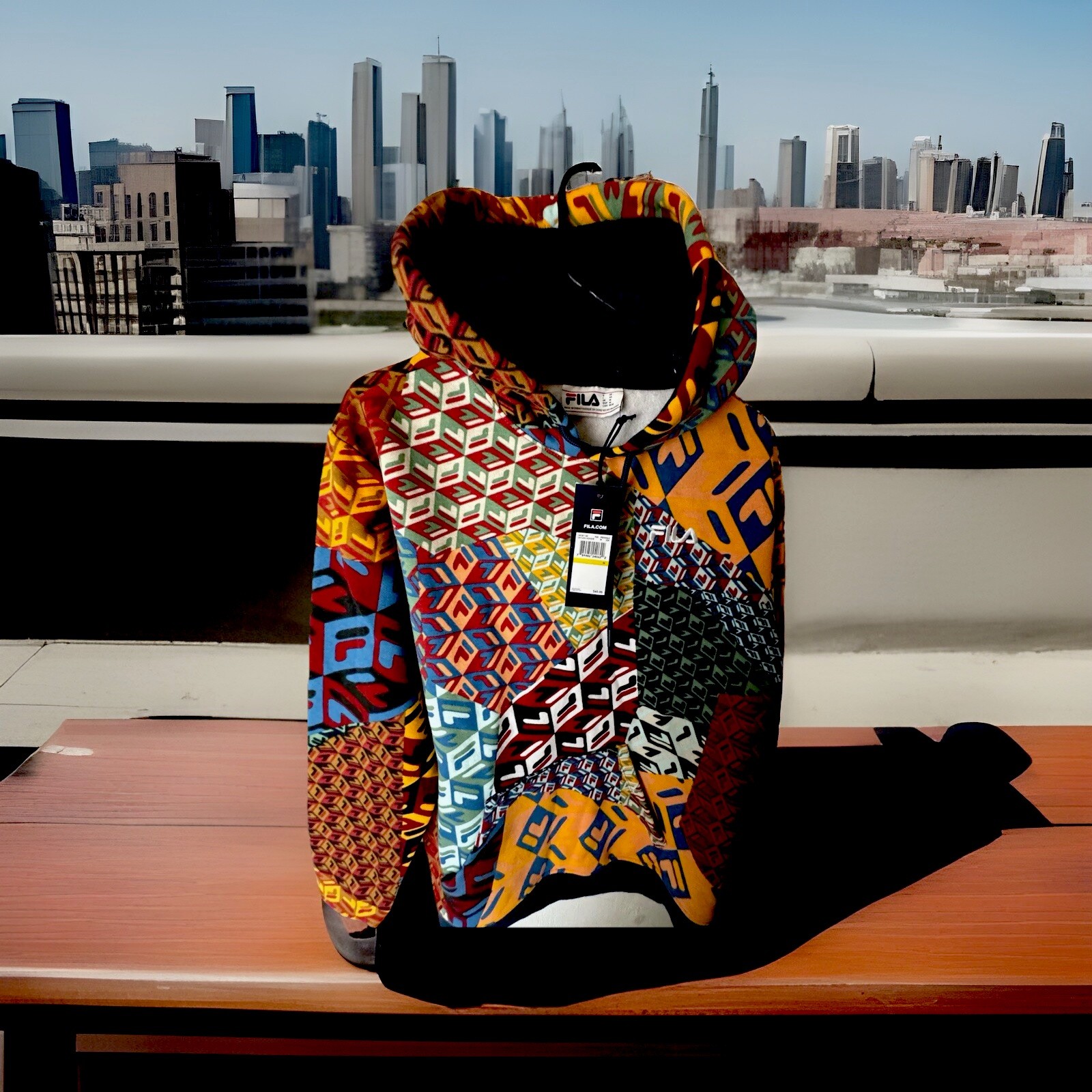 Felpa con cappuccio Fila colorata manica lunga marca nuova con etichetta taglia media