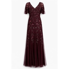 Adrianna Papell Embellished Flutter Sleeve Gown Burgundy Sz 6 SAMPLE Prom Formal