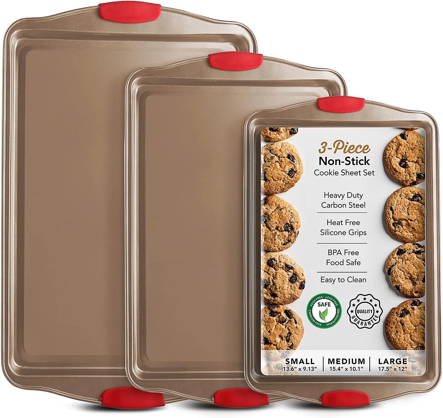 Baking Sheet Set 3-Piece Cookie Sheet Set W/ Silicone Handles Steel Baking Pans