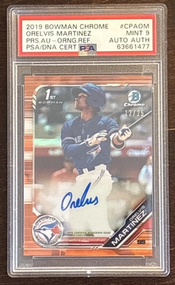 #ad 2019 Bowman Chrome Orelvis Martinez True Orange Auto PSA 9 Blue Jays Nationals $220.00
